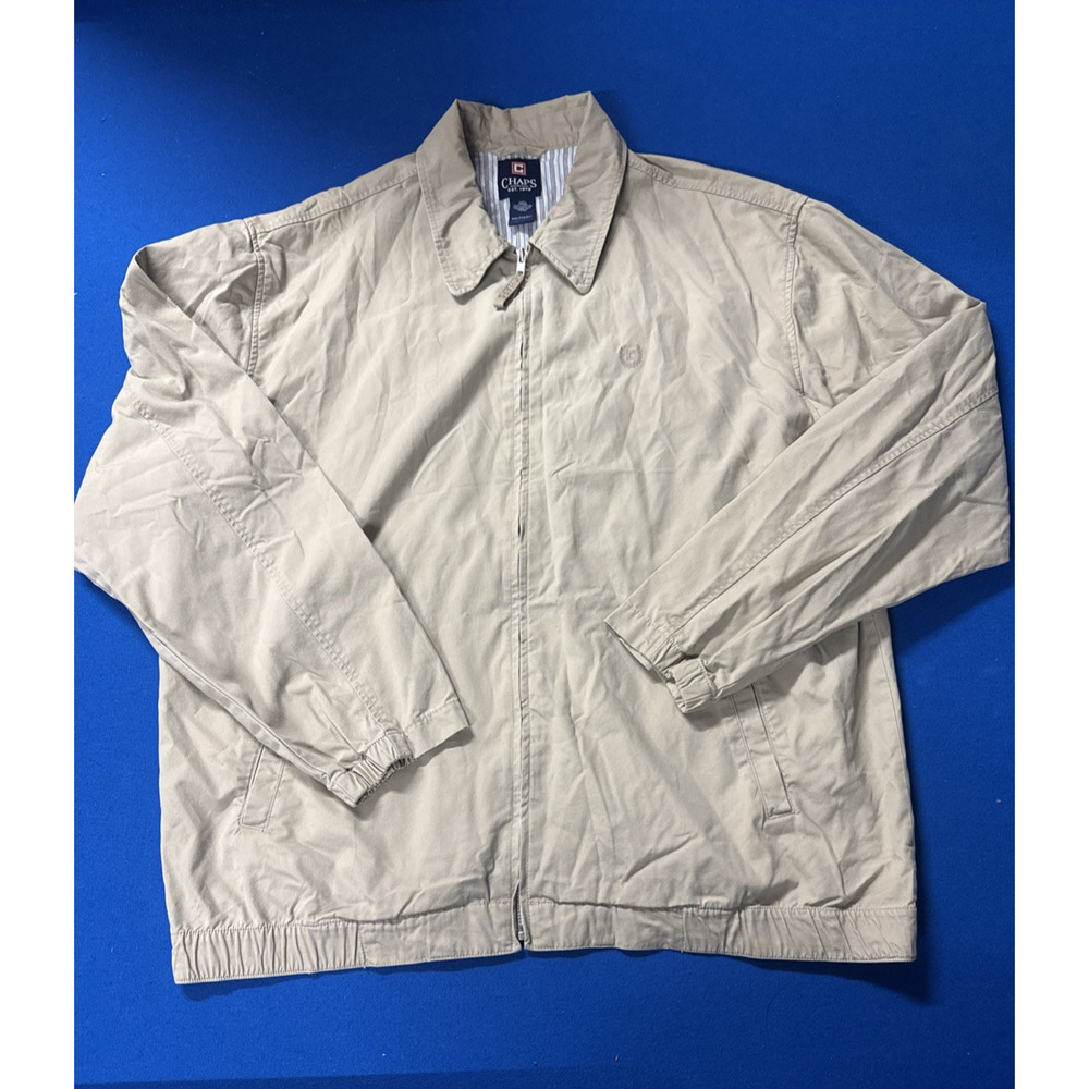 Chaps Ralph Lauren Harrington Jacket Men’s XXL Khaki Stripped Lined Zip Up Logo